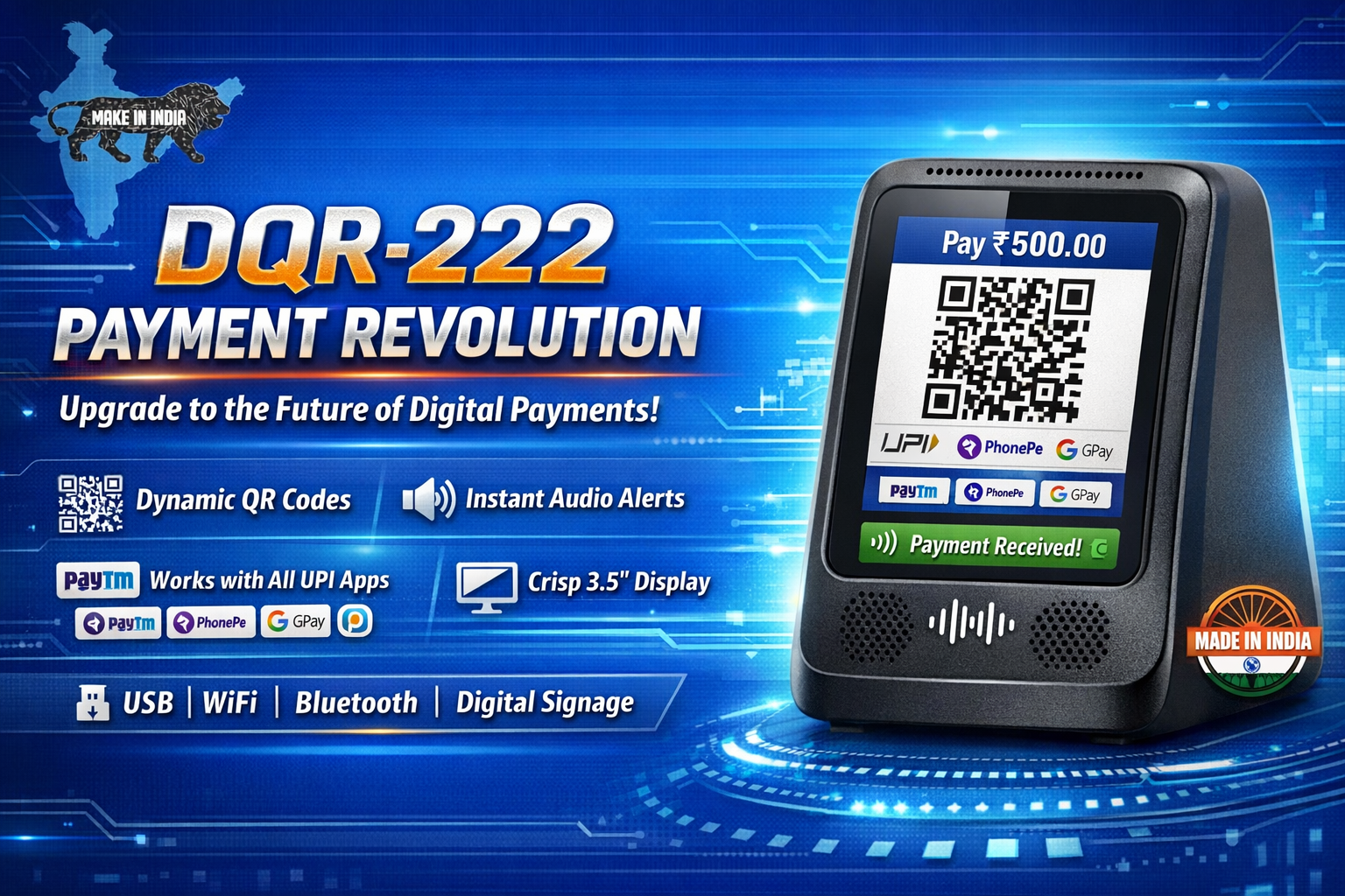 Make-in-India DQR-222 Dynamic QR Soundbox Display